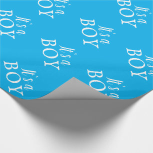 Het is een jongen Blauwe typografie Baby Shower Fe Cadeaupapier