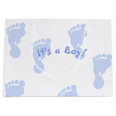 Het is een Jongen Blauwe Voetafdruk gepatterd Groot Cadeauzakje (Voorkant)