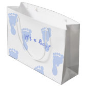 Het is een Jongen Blauwe Voetafdruk gepatterd Groot Cadeauzakje (Achterkant Gekanteld)