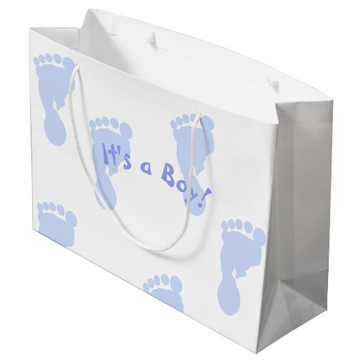 Het is een Jongen Blauwe Voetafdruk gepatterd Groot Cadeauzakje (Achterkant Gekanteld)