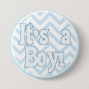 Het is een Jongen Blauwe Zigzag aankondiging Ronde Button 7,6 Cm