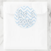 Het is een Jongen Blauwe Zigzag aankondiging Ronde Sticker (Tas)