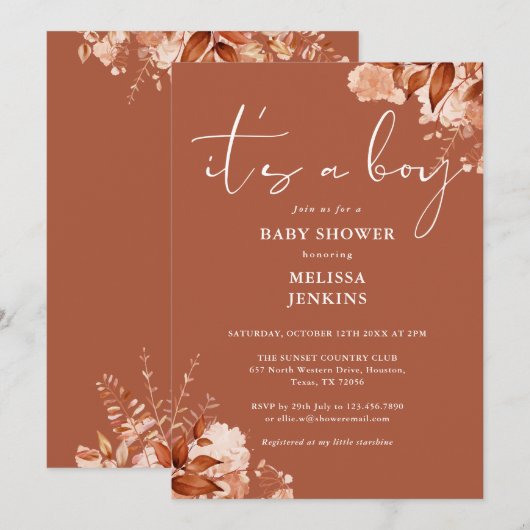 Het is een jongen Bloemrijke herfst Baby Shower Kaart (Voorkant / Achterkant)