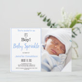 Het is een jongen. Blue Baby Sprinkle Foto Kaart (Staand voorkant)