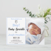 Het is een jongen! Blue Baby Sprinkle Photo Invita Kaart (Staand voorkant)