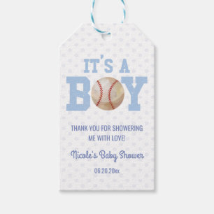 Het is een jongen! Blue Baseball Baby shower Cadeaulabel