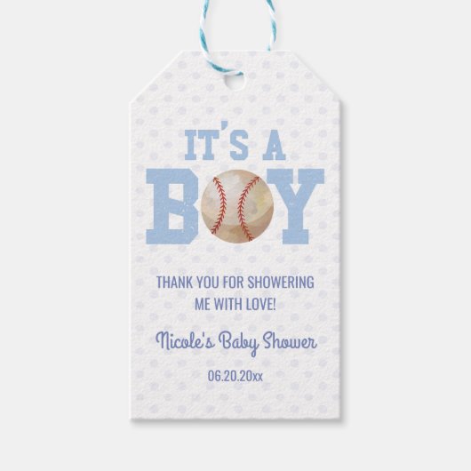 Het is een jongen! Blue Baseball Baby shower Cadeaulabel (Voorkant)