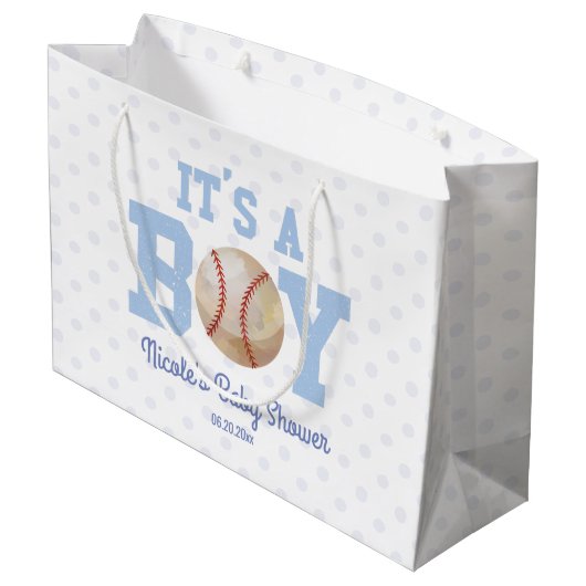 Het is een jongen! Blue Baseball Baby shower Groot Cadeauzakje (Achterkant Gekanteld)