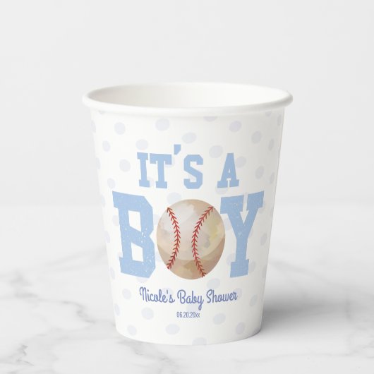 Het is een jongen! Blue Baseball Baby shower Papieren Bekers (Achterkant)