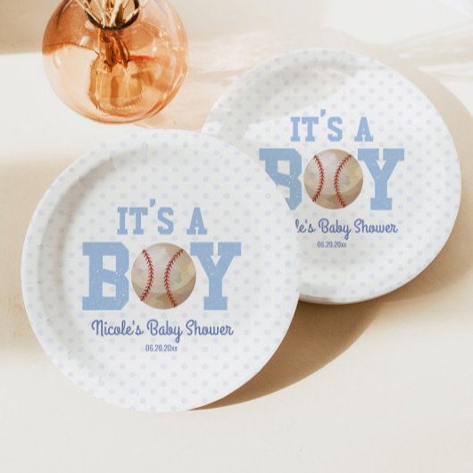 Het is een jongen! Blue Baseball Baby shower Papieren Bordje