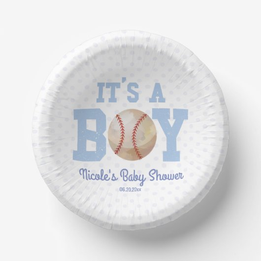 Het is een jongen! Blue Baseball Baby shower Papieren Kommen (Voorkant)