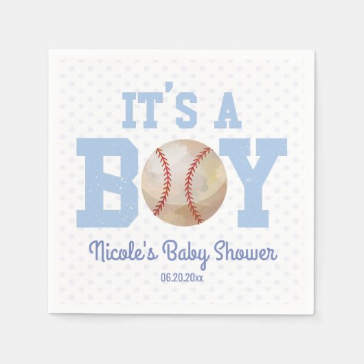 Het is een jongen! Blue Baseball Baby shower Servet (Voorkant)