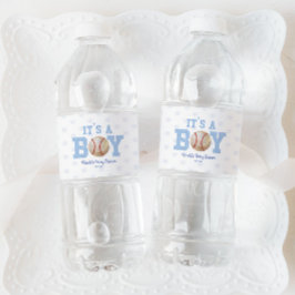 Het is een jongen! Blue Baseball Baby shower Waterfles Etiket