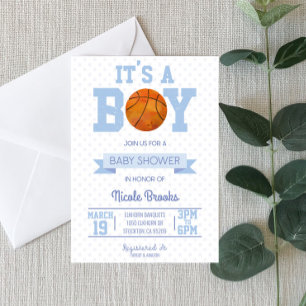 Het is een jongen! Blue Basketball Baby shower Inv Kaart