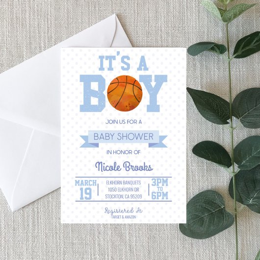 Het is een jongen! Blue Basketball Baby shower Inv Kaart