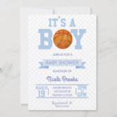 Het is een jongen! Blue Basketball Baby shower Inv Kaart (Voorkant)