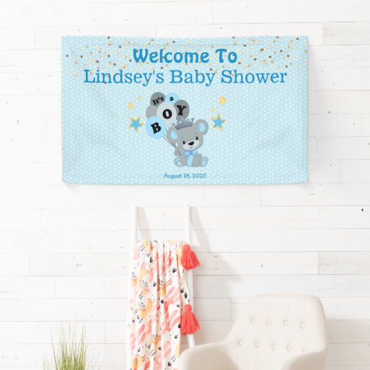 Het is een Jongen Blue Beer King Spandoek (Insitu)