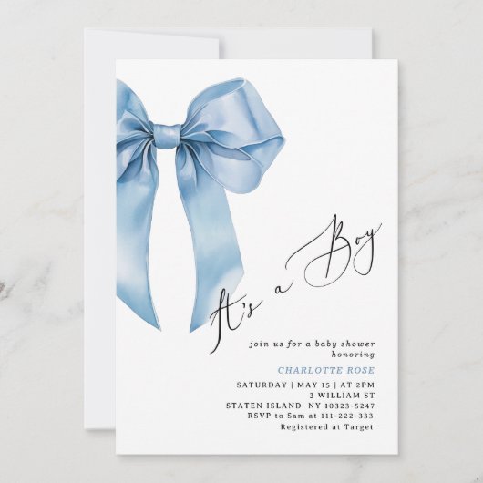 Het is een jongen Blue Bow Elegant Baby shower Kaart (Voorkant)