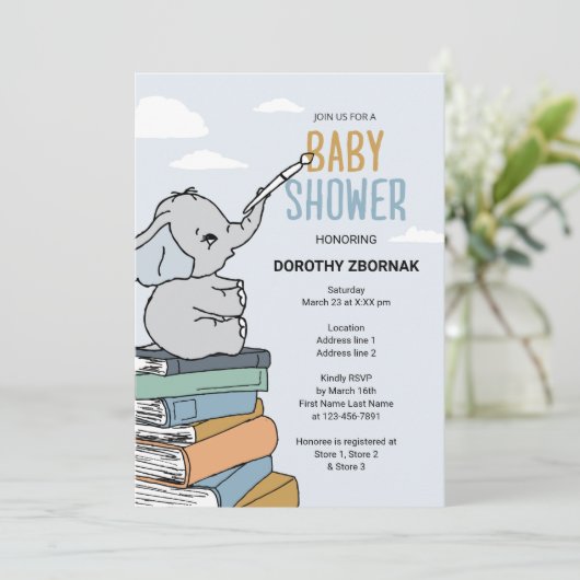 Het is een jongen! Blue Elephant Baby shower Kaart (Staand voorkant)