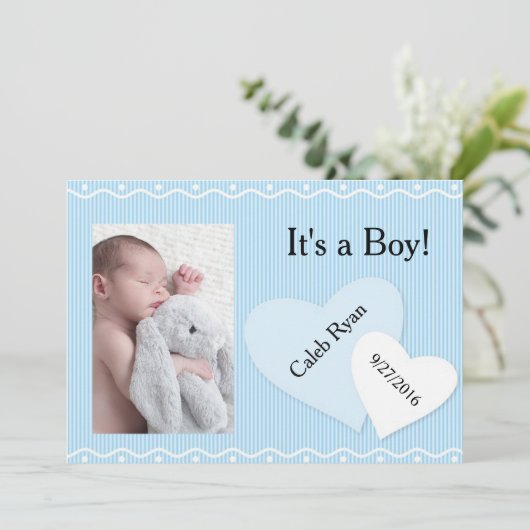 Het is een jongen! Blue Hearts geboorte aankondigi Aankondiging (Staand voorkant)