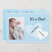 Het is een jongen! Blue Hearts geboorte aankondigi Aankondiging (Voorkant / Achterkant)
