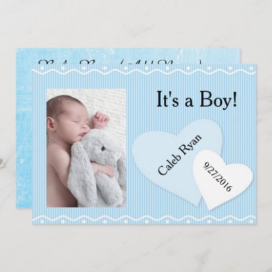 Het is een jongen! Blue Hearts geboorte aankondigi Aankondiging (Voorkant / Achterkant)