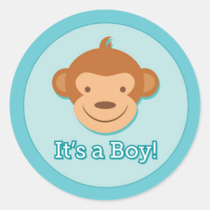 Het is een jongen! - Blue Monkey Stickers - Rond