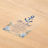 Het is een jongen, Blue Navy bloemenschip nautisch Acryl Uitnodigingen (Laagn)