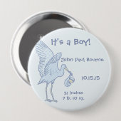 Het is een jongen! Blue Stippen Stork Button (Voorkant /achterkant)
