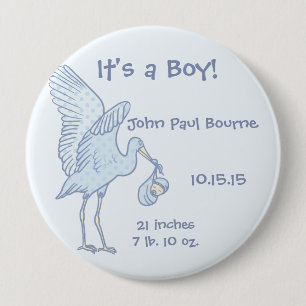 Het is een jongen! Blue Stippen Stork Button