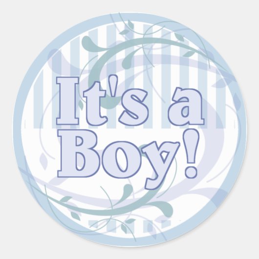 Het is een Jongen Blue Striped Birth Announcement Ronde Sticker (Voorkant)