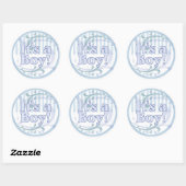Het is een Jongen Blue Striped Birth Announcement Ronde Sticker (Vel)
