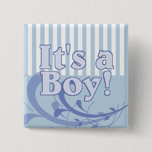 Het is een Jongen Blue Striped Birth Announcement Vierkante Button 5,1 Cm