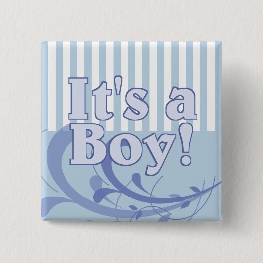 Het is een Jongen Blue Striped Birth Announcement Vierkante Button 5,1 Cm (Voorkant)