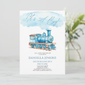 Het is een jongen! Blue  Train Baby shower Kaart (Staand voorkant)