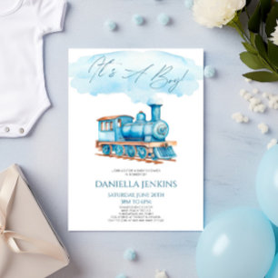Het is een jongen! Blue  Train Baby shower Kaart