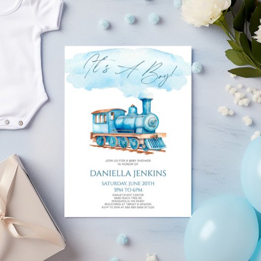 Het is een jongen! Blue  Train Baby shower Kaart