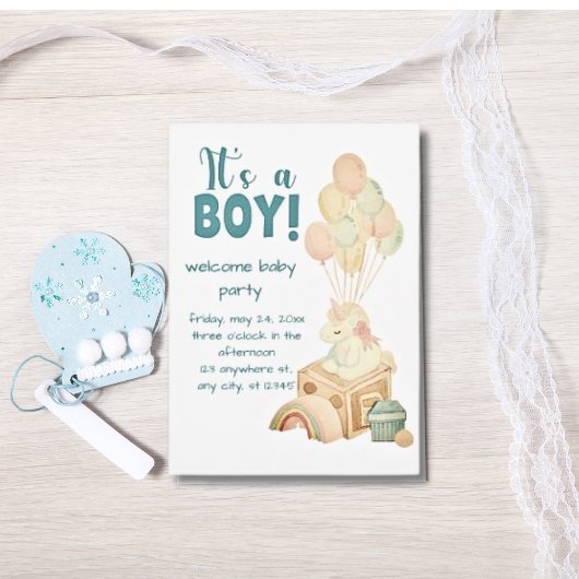 Het is een jongen Boho ballon blauwe baby shower Kaart