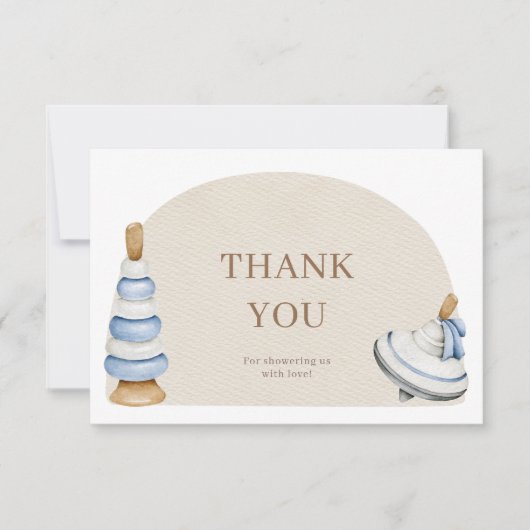 Het is een jongen boho blokken en speelgoed boeken bedankkaart (Voorkant)