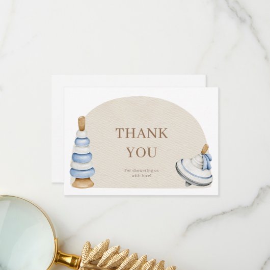 Het is een jongen boho blokken en speelgoed boeken bedankkaart (Voorkant / Achterkant in situ)