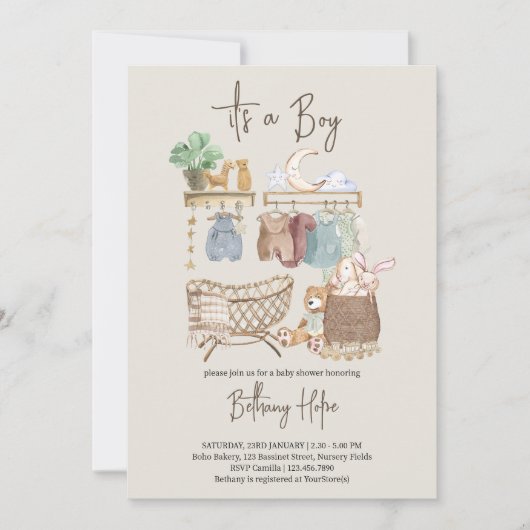 Het is een Jongen Boho Nursery Baby shower Kaart (Voorkant)