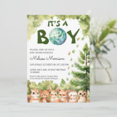 Het is een jongen bos disco bal baby jongen douche kaart (Staand voorkant)