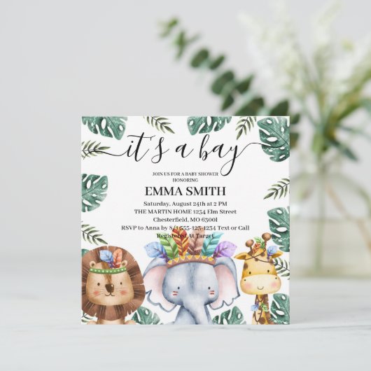 Het is een jongen - bosdieren bos babyshower kaart (Staand voorkant)