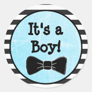 Het is een jongen, Bow Stropdas Theme Baby shower  Ronde Sticker
