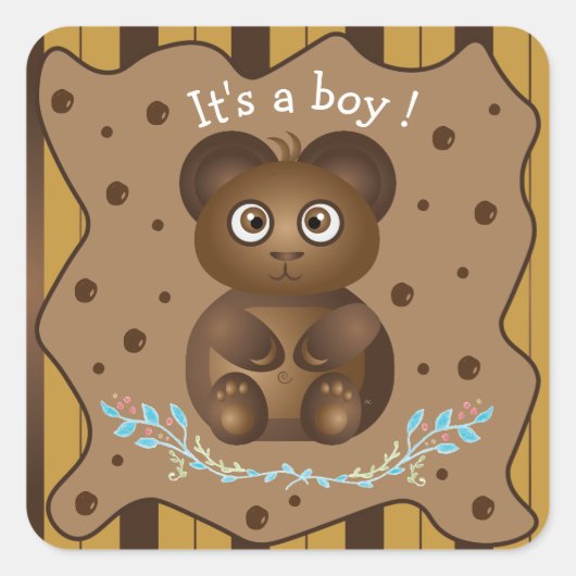 Het is een jongen! Bruin beer baby shower stickers (Voorkant)
