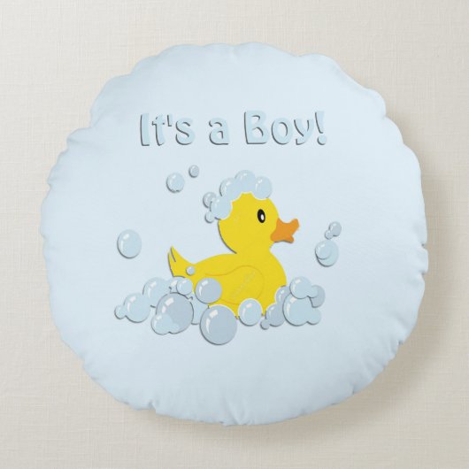 Het is een Jongen Bubble Baby Blue Rond Kussen (Voorkant)