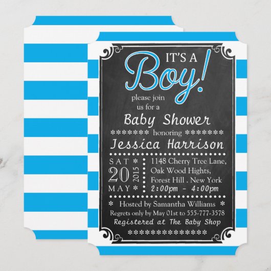 Het is een jongen! Chalkboard Baby Shower-uitnodig Kaart (Voorkant / Achterkant)