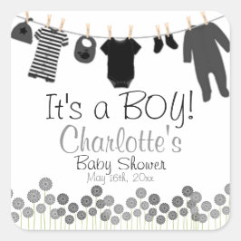 Het is een jongen! Clothesline-Baby shower Vierkante Sticker