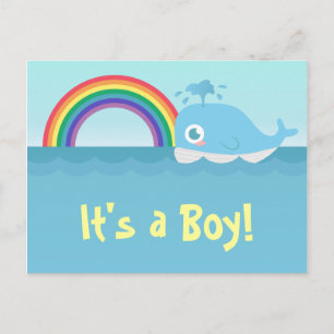 Het is een Jongen - Cute Baby Blauwe Walvis met Re Aankondigingskaart