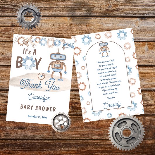 Het is een jongen Cute Blue | Baby shower Greige R Bedankkaart